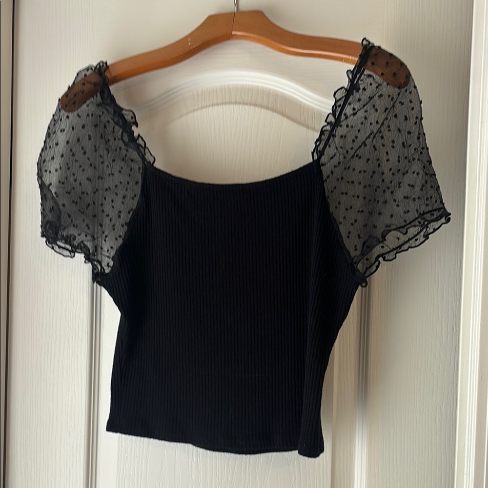 Altar’d State Elegant Black Sheer Sleeve Top